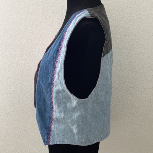 Vintage Handmade Reversible Denim Hearts and Stripes Vest 0068 - Picture 5 of 7